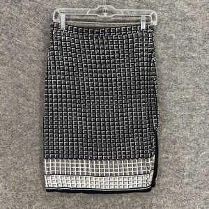 Max Studio Skirt Women XS Black Plaid A-Line Midi Mid Rise Pull On Stretch